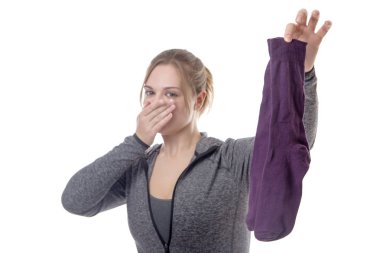 fitness model hold up smelly socks clipart