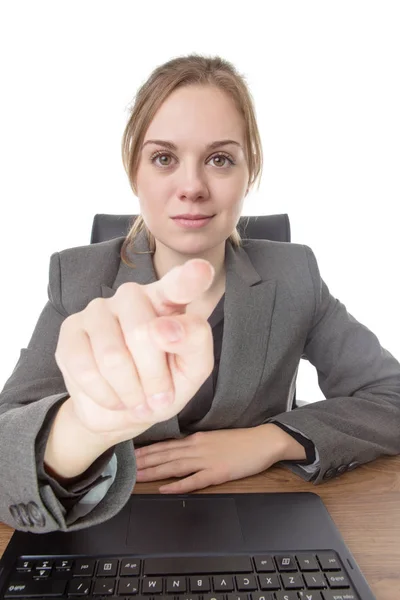 Business Woman Sitting Desk Laptop Computer Front Her Point View — Stock Photo, Image
