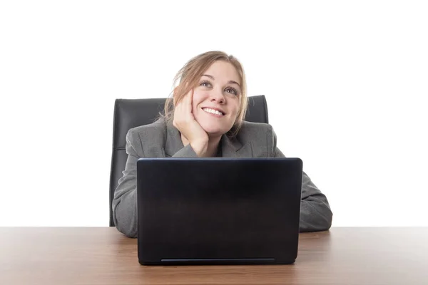 Business Woman Sitting Desk Laptop Computer Front Her Stock Image