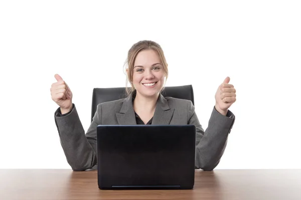Business Woman Sitting Desk Laptop Computer Front Her — Stock Photo, Image