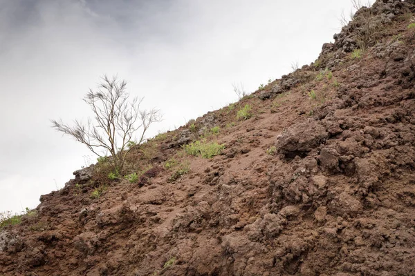 Mount Vesuv nečistoty a země na úbočí kopce — Stock fotografie