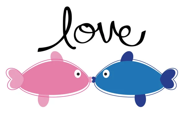 Besos de pescado en el amor — Vector de stock