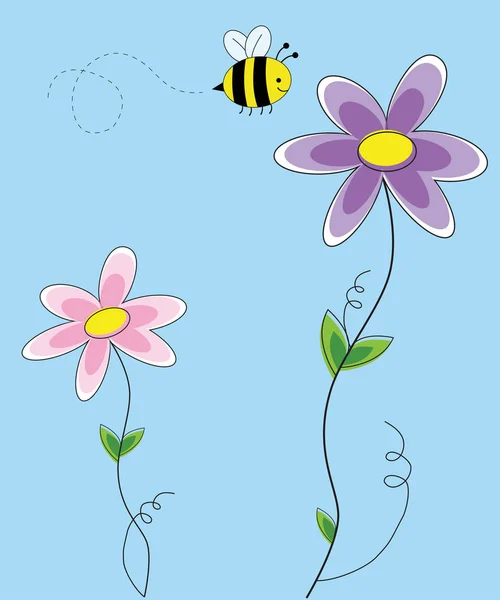 Flowers with Bee — Stock Vector