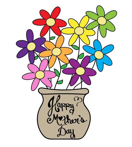 Mother's Day Colorful Flower Pot — Stock Vector