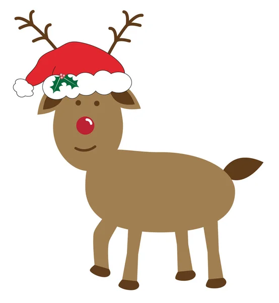 Renifer Boże Narodzenie noszenie Santa Hat — Wektor stockowy