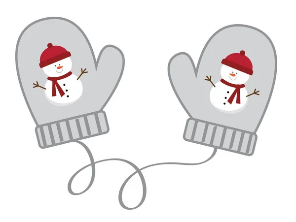 Mitones de Navidad muñeco de nieve — Vector de stock