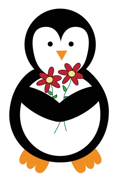 Cute Penguin with Flowers — Stock Vector