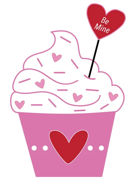 Be Mine Valentines Cupcake — Stock Vector