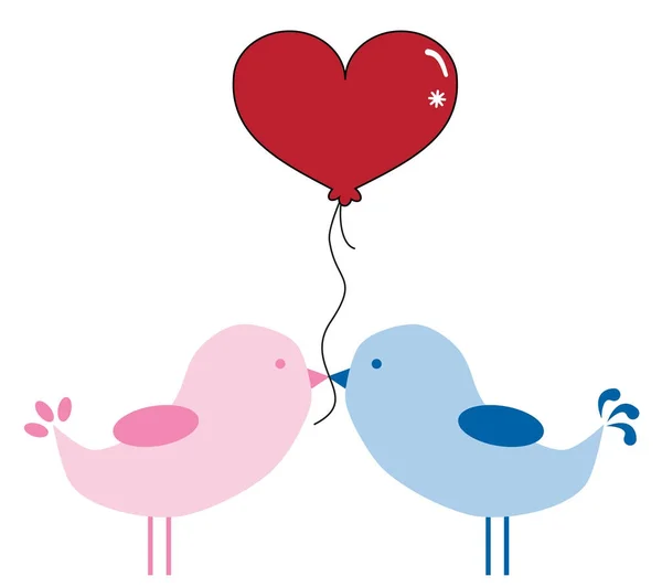 San Valentín Aves con Globo — Vector de stock