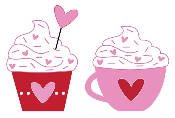 San Valentino Caffè e Cupcake — Vettoriale Stock