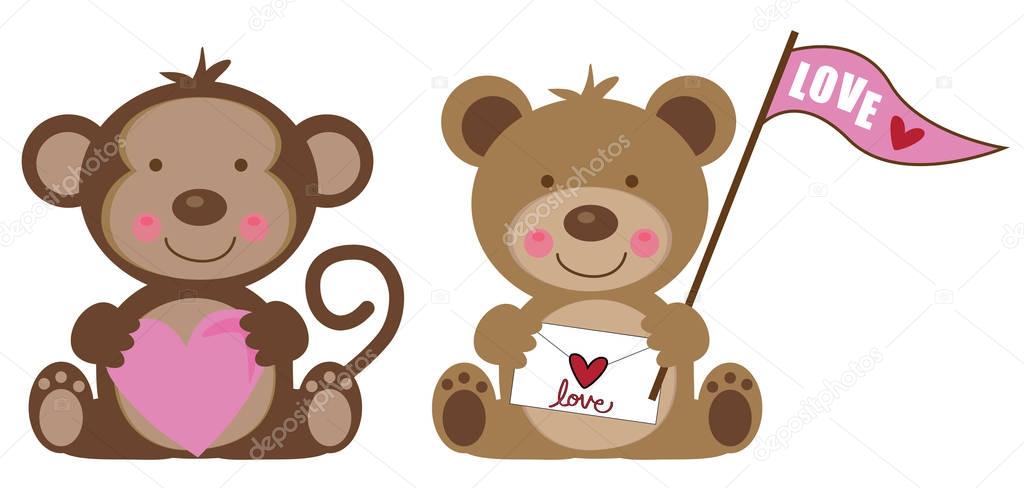 Valentines Day Monkey and Teddy Bear