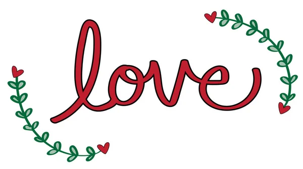 Red Love Heart Lettering — Stock Vector