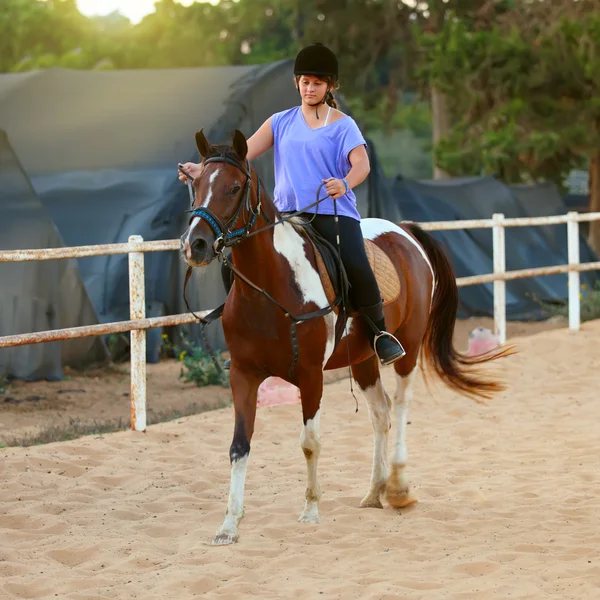 Mladá dívka dostává lekci jízdy na koni — Stock fotografie