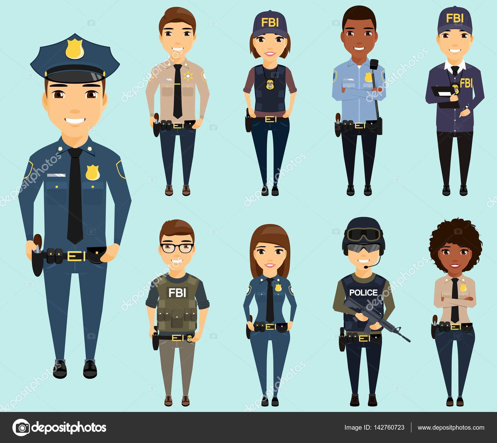 Male and female police officer in cartoon style Vector Image