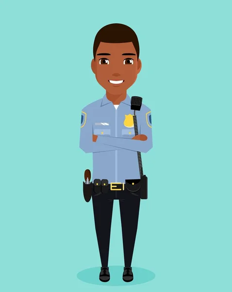 젊은 아프리카계 미국인 남성 경찰관. — 스톡 벡터
