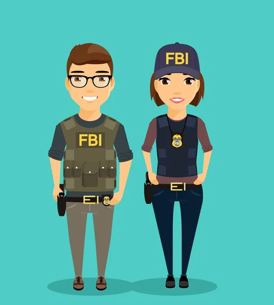 Mladý muž a žena zaměstnanci Federální úřad vyšetřování jsou vedle sebe. — Stockový vektor