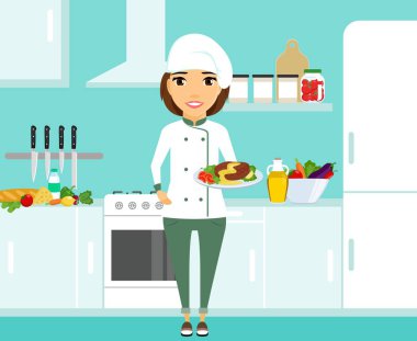 Bir yemek bir elinde tutan genç kız