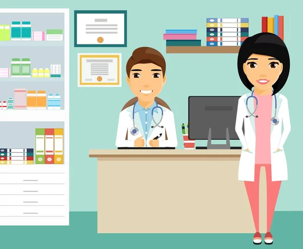 Чоловіки і жінки-лікарі в медичному кабінеті . — стоковий вектор