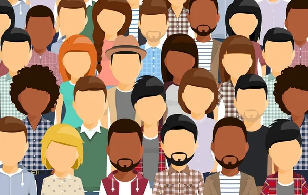 Un gran grupo de personas de pie uno detrás del otro . — Vector de stock