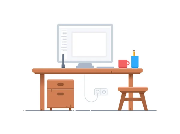 Office desk or table with computer. — Stock Vector