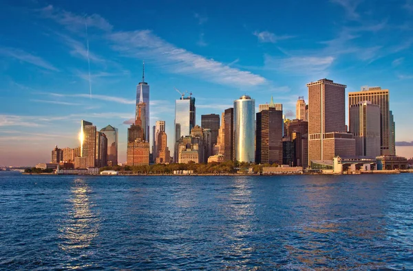 Manhattanat při západu slunce, New York City, Usa — Stock fotografie