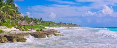 Tropikal Sandy Beach Karayip Denizi üzerinde. Yucatan, Meksika.