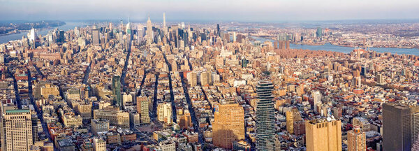 New York City Manhattan skyline panorama. Top view