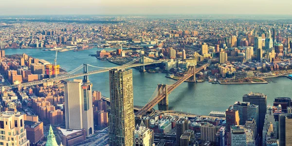 Panoramic View Manhattan Brooklyn Bridges Cityscape New York — Stock Photo, Image