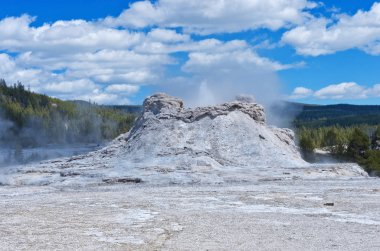 Yellowstone Ulusal Parkı 'ndaki Yukarı Gayzer Havzası' nda Castle Gayzer patlaması