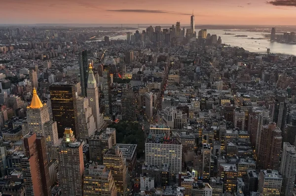 Nueva York Por Noche Vista Aérea Manhattan Skyline — Foto de Stock