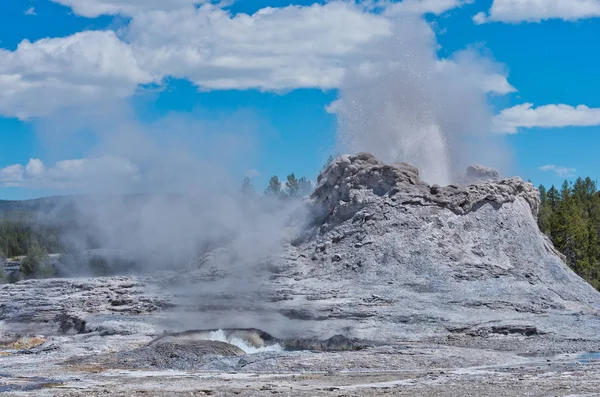 Извержение Гейзера Бассейне Верхнего Гейзера Йеллоустонском Национальном Парке Сша — стоковое фото