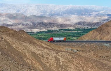 A truck run through Nazca desert, Peru clipart