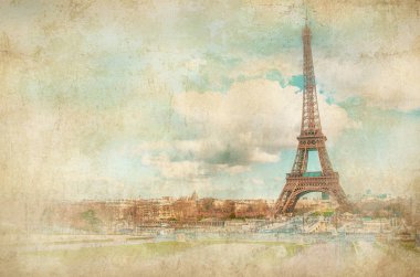 Eyfel Kulesi görünümü. Retro arka plan tarz. Paris, Fransa