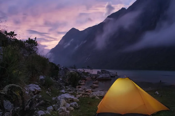 Natt Camping Peruanska Anderna Landskap Santa Cruz Trek Cordillera Blanca — Stockfoto