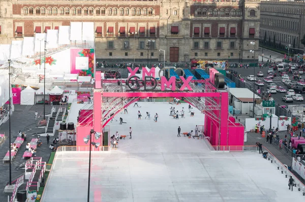 Mexico City Mexico December 2016 People Ice Skating Rink Zocalo — Stock Photo, Image