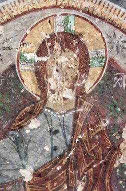Kapadokya - 25 Nisan 2016: Yok edilen iç erken ortodox Hıristiyan fresk Ihlara Vadisi Kapadokya, Orta Anadolu, Türkiye ile Saint George Kilisesi