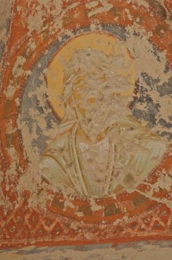 Cappadocia, Türkiye - 27 Nisan 2016: iç Meskendir mağara Kilisesi ile erken ortodox Hıristiyan fresk Cappadocia, Orta Anadolu, Türkiye, UNESCO Dünya Miras Listesi yok