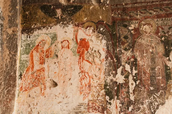 Cappadocia Turkey April 2016 Destroyed Interior Church Three Crosses Early — Stock Photo, Image