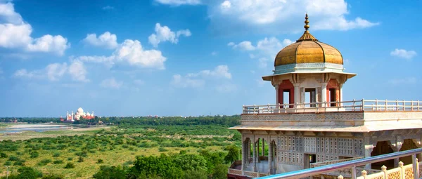 Panoramicznym Widokiem Tadź Mahal Fort Agra Agra Uttar Pradesh Indie — Zdjęcie stockowe