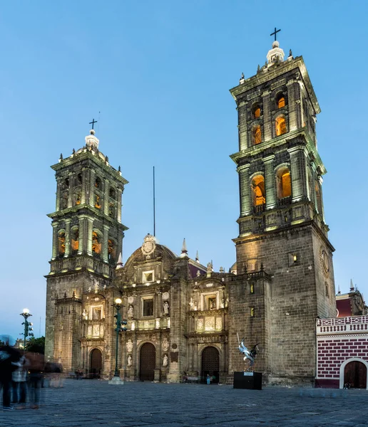 夜プエブラ メキシコのプエブラ メキシコ 2016 プエブラ大聖堂 — ストック写真