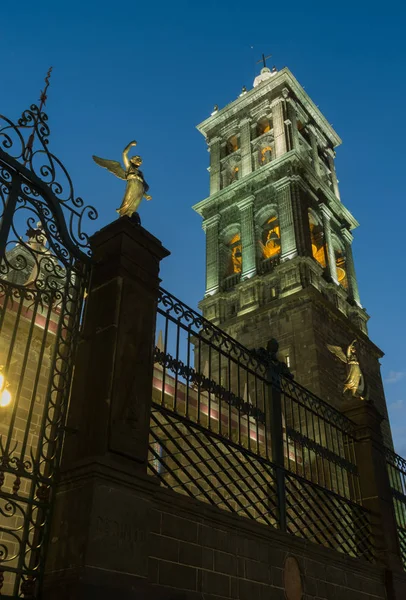 Kathedraal Van Puebla Nachts Puebla Mexico — Stockfoto