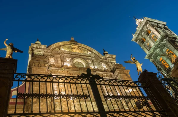 Kathedrale Von Puebla Bei Nacht Puebla Mexiko — Stockfoto