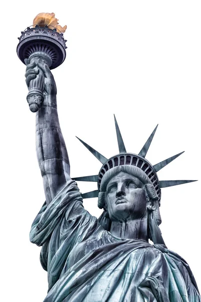 Статуя Свободи Новому Місті Ізольованому Білому Тлі — стокове фото