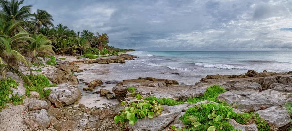 Panoramautsikt Över Tropical Beach Karibiska Havet Yucatan Mexiko — Stockfoto