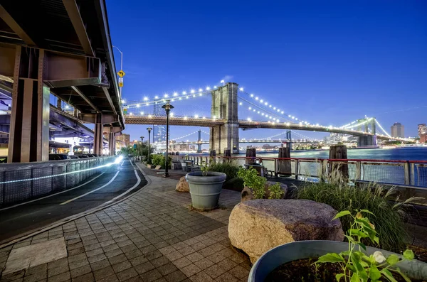 Puente Manhattan Por Noche Paisaje Urbano Nueva York — Foto de Stock