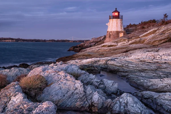 Solnedgång Vid Castle Hill Lighthous Newport Rhode Island — Stockfoto