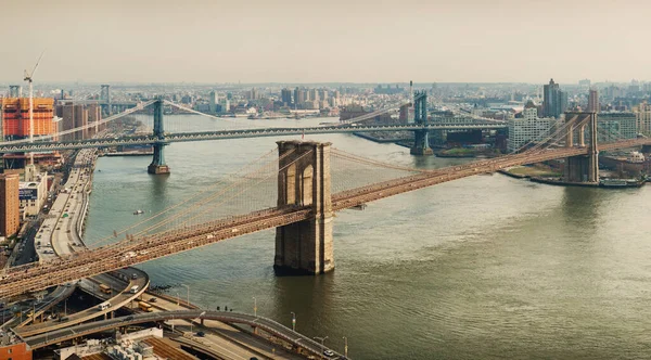 Panoramic View Manhattan Brooklyn Bridges Cityscape New York — Stock Photo, Image