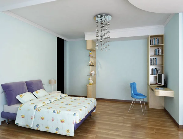 Rendering Bett Zimmer — Stockfoto