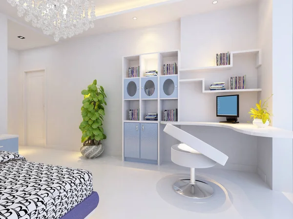 Rendering Bett Zimmer — Stockfoto