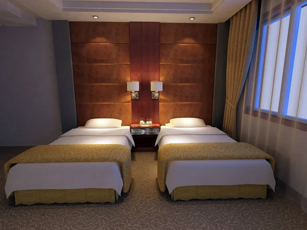 Quarto de cama de renderização — Fotografia de Stock